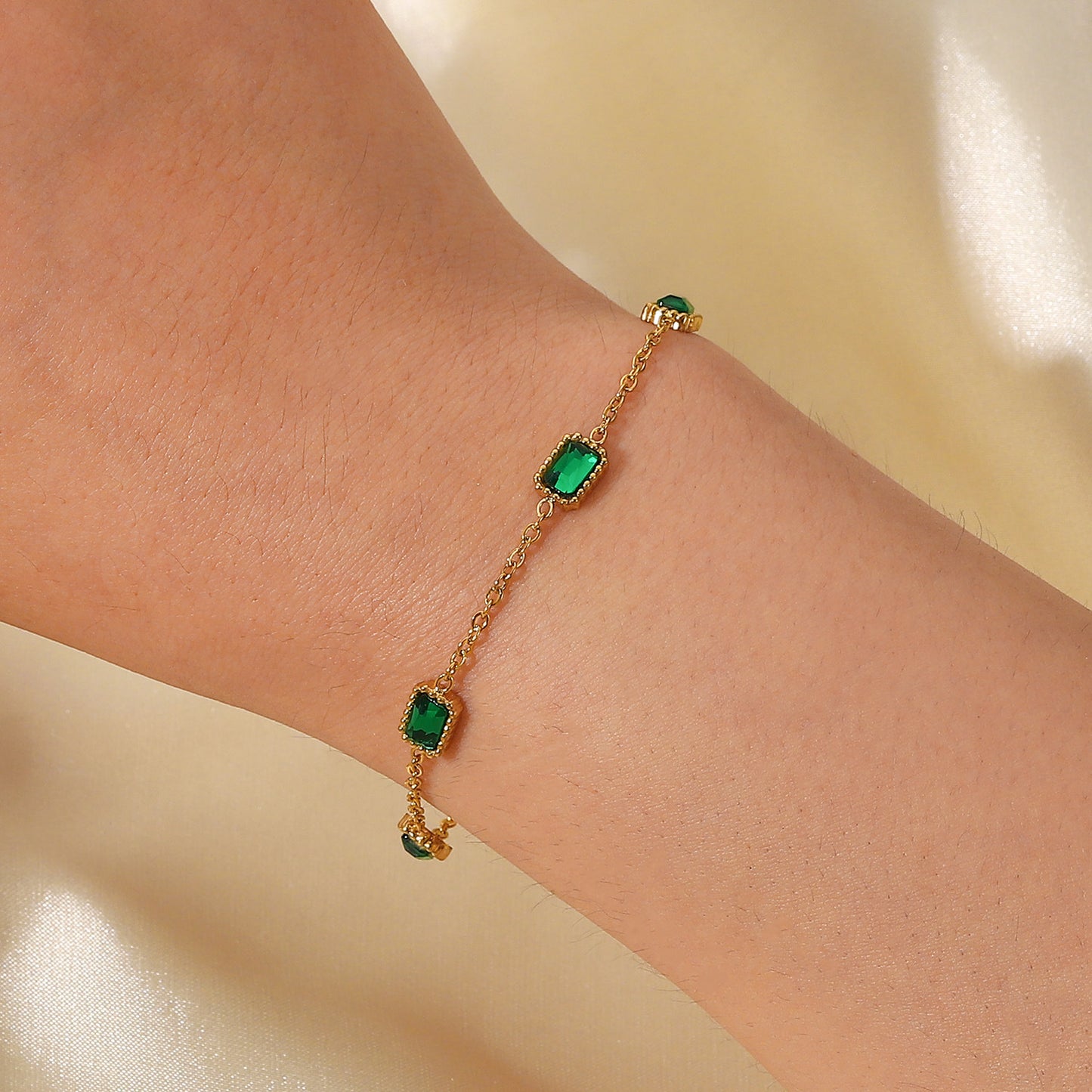 Green Crystal Chain Bracelet