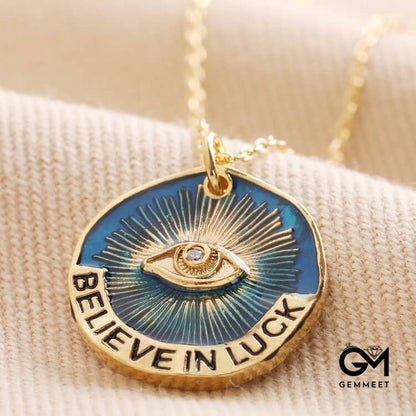 "Believe In Luck" Evil Eye Pendant Necklace