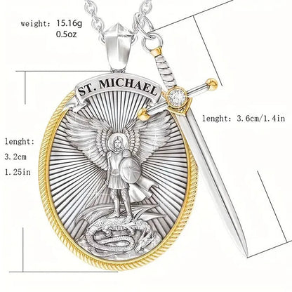 Archangel St. Michael Catholic Patron Steel Necklace