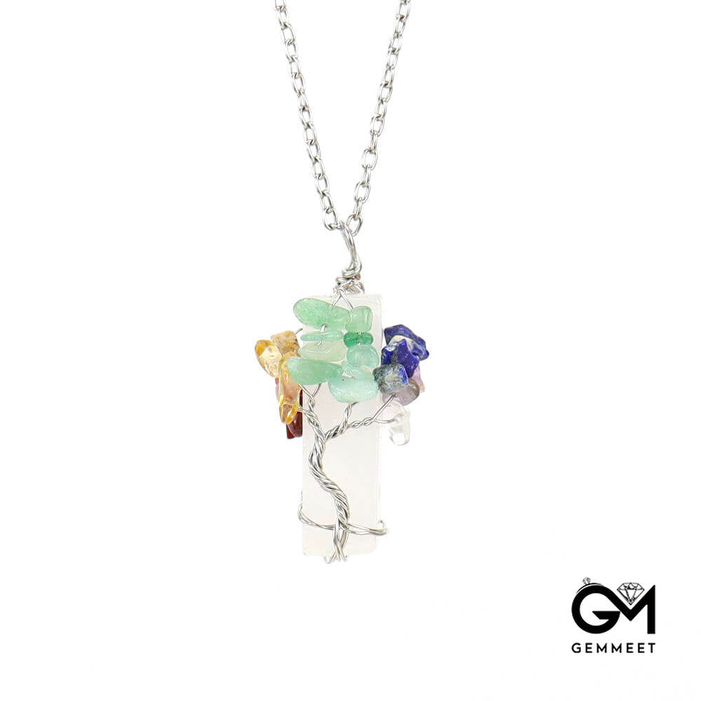 Irregular Crystal Strip Tree of Life Necklace