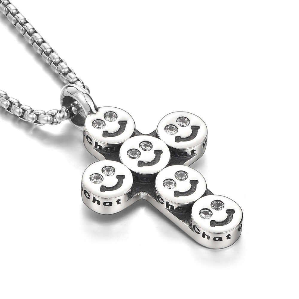 Fashion Men's Smiley Sterling Silver Cross Necklace