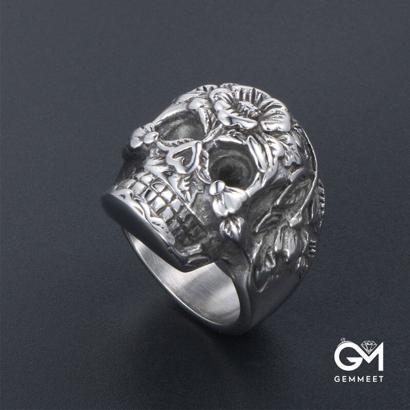 Titanium Steel Herbal Skull Ring