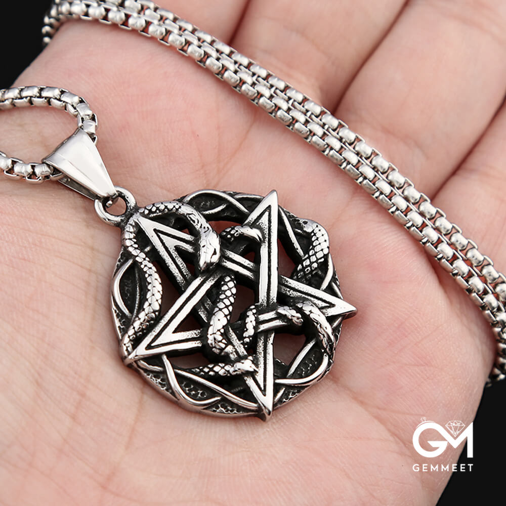 Vintage Pentagram Snake Hollow Necklace