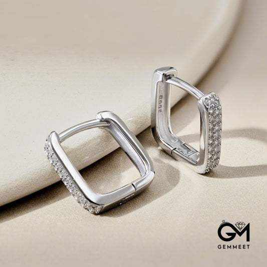 S925 Sterling Silver White Square Buckle Earrings