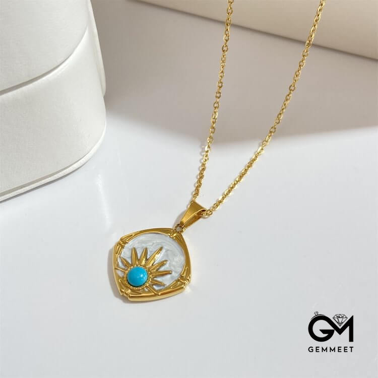 Turquoise Sun Pendant 18k Gold Plated Necklace