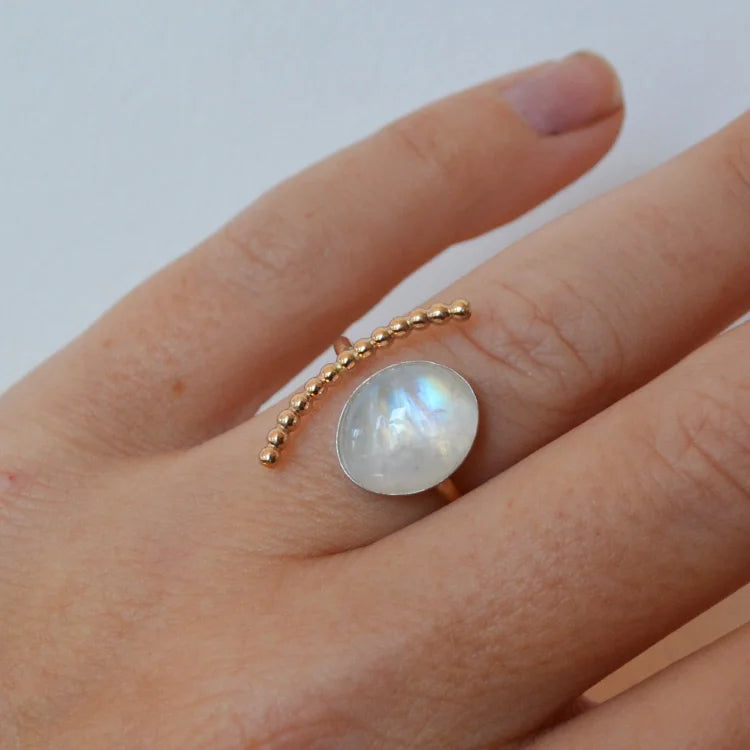 Natural Moonstone Oval Stone Adjustable Ring