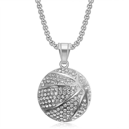 Hiphop Jewelry Stainless Steel Gold-plated Inlaid Zircon Basketball Pendant