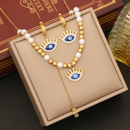 Gloden Evil Eye Bead Necklace Bracelet Earrings