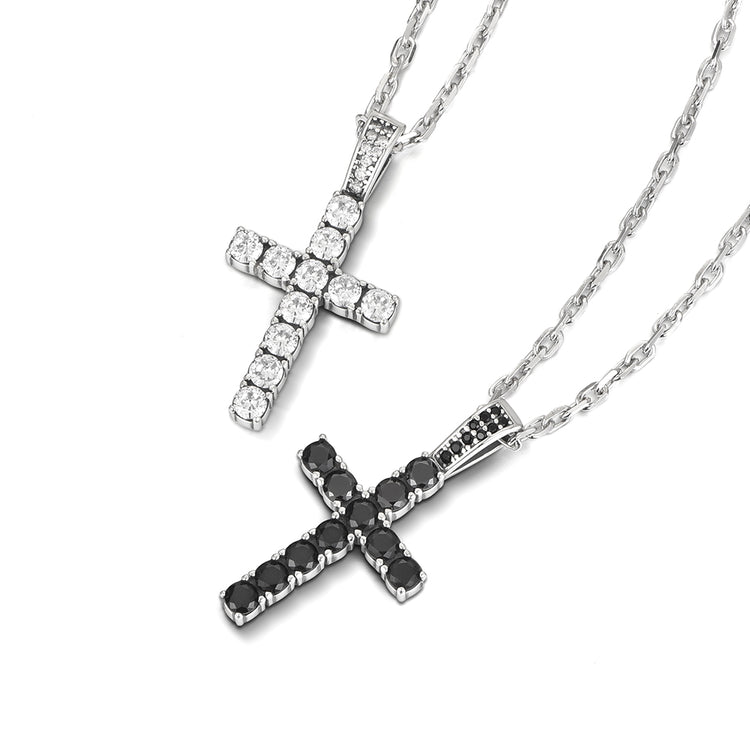 Sterling Silver Cross Zircon Pendants Necklace