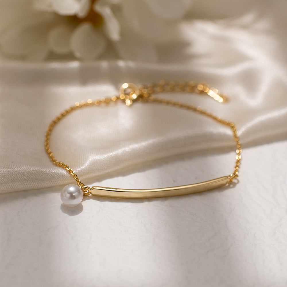 Simple Long Straight Bar Pearl Bracelet