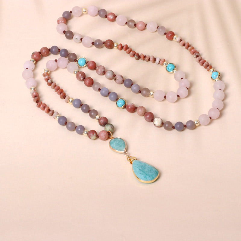 Bohemia Amazonite Pink Crystal Necklace