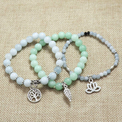 Bohemia Blue Jade Tree of Life Lotus Leaf Symbol Bracelet