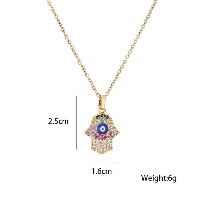 Hamsa Full Stones & Hollow Pendant Necklace