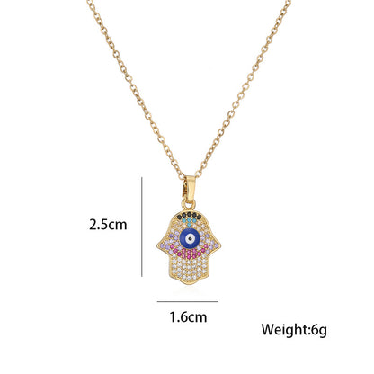 Hamsa Full Stones & Hollow Pendant Necklace