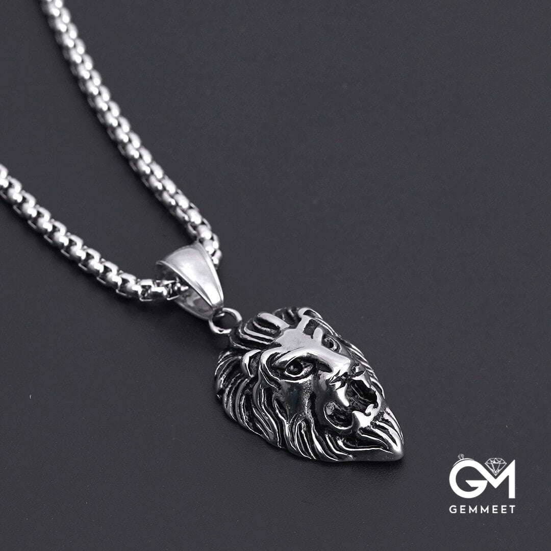 Titanium Steel Lion Head Pendant Necklace