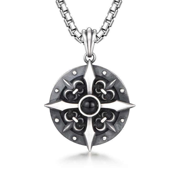 Sterling Silver Vintage High Street Shield Cross Pendants Necklace