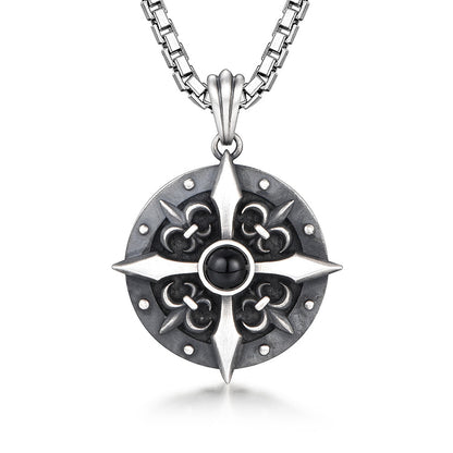 Sterling Silver Vintage High Street Shield Cross Pendants Necklace