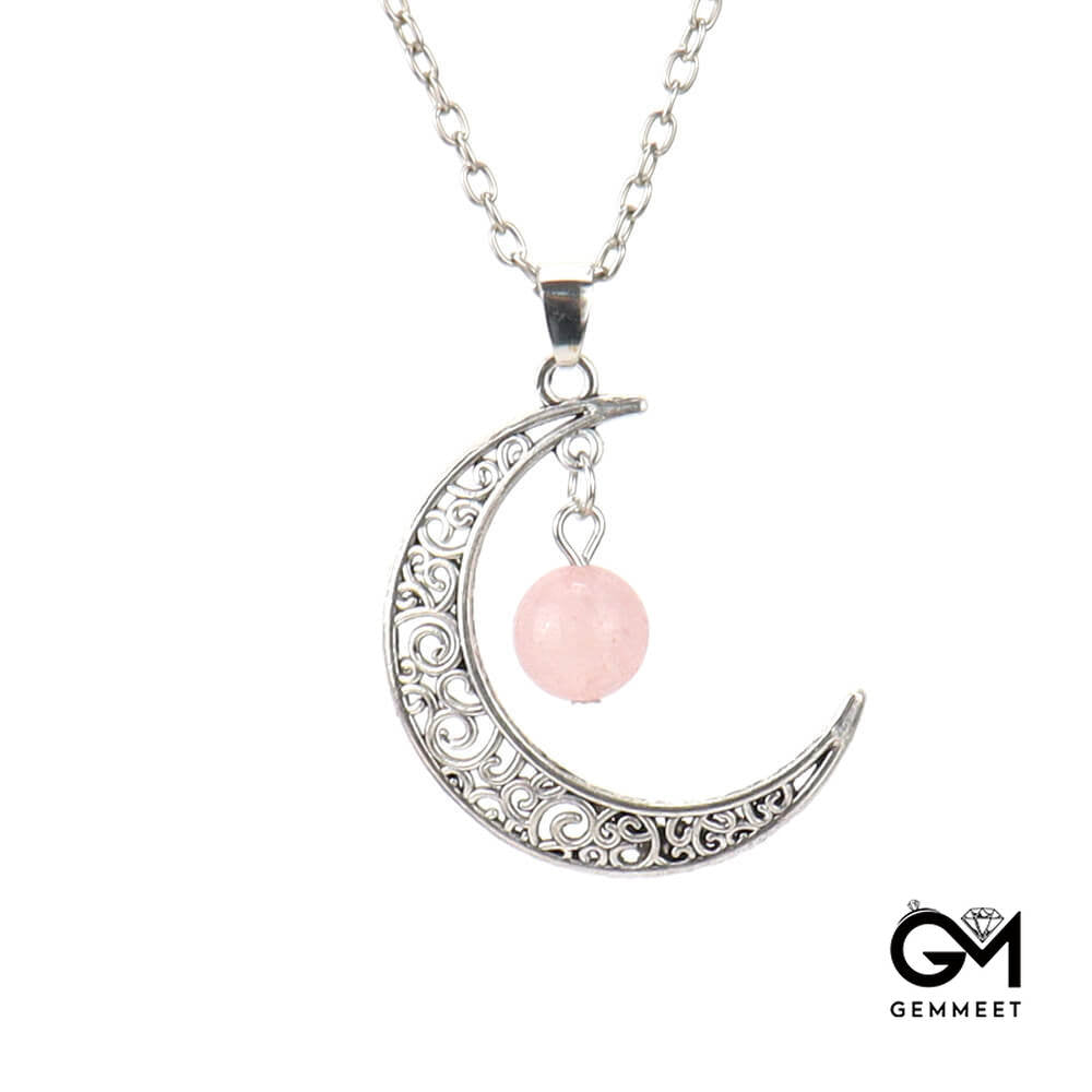 Hollow Moon Crystal Bead Necklace