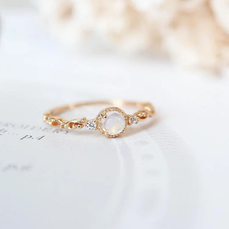 Natural Moonstone Zircon Delicate Ring