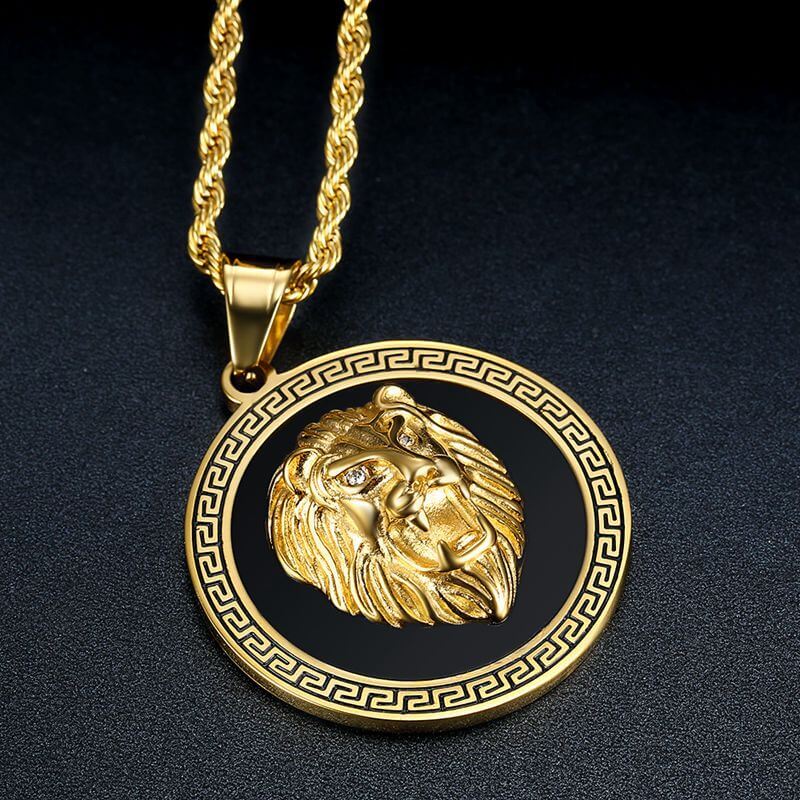 HIPHOP Jewelry Titanium Steel Vacuum Gold-plated Inlaid Zircon Lion Head Pendant