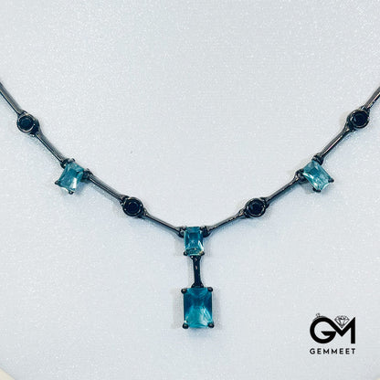 Square Light Blue Stone Pendant Necklace