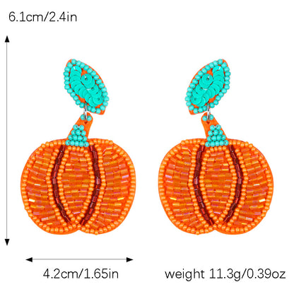 Halloween Funny Handmade Fabric Rice Bead Pumpkin Earrings