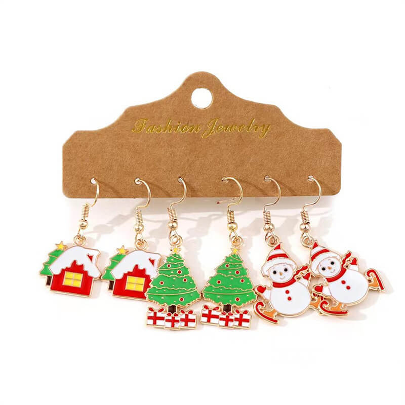 Cute Christmas Elk Snowman Pendant Earrings