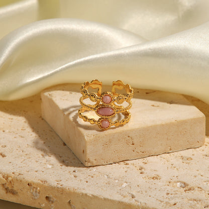 French Vintage Natural Stone Adjustable Ring