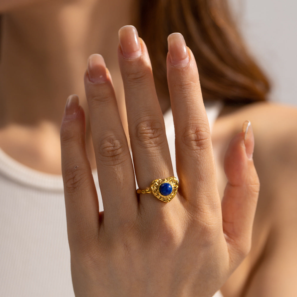 French Vintage Natural Stone Texture Heart Ring