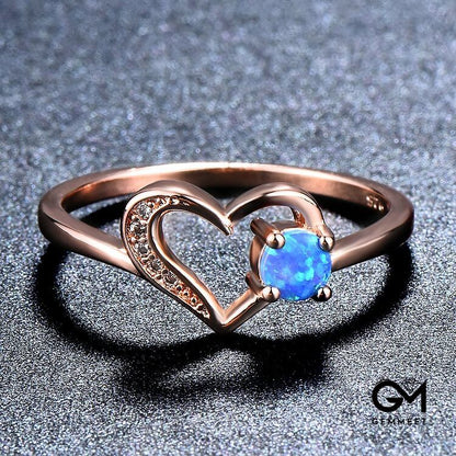 "Deep in Heart" - Simple Circular Opal Hollow Heart Ring