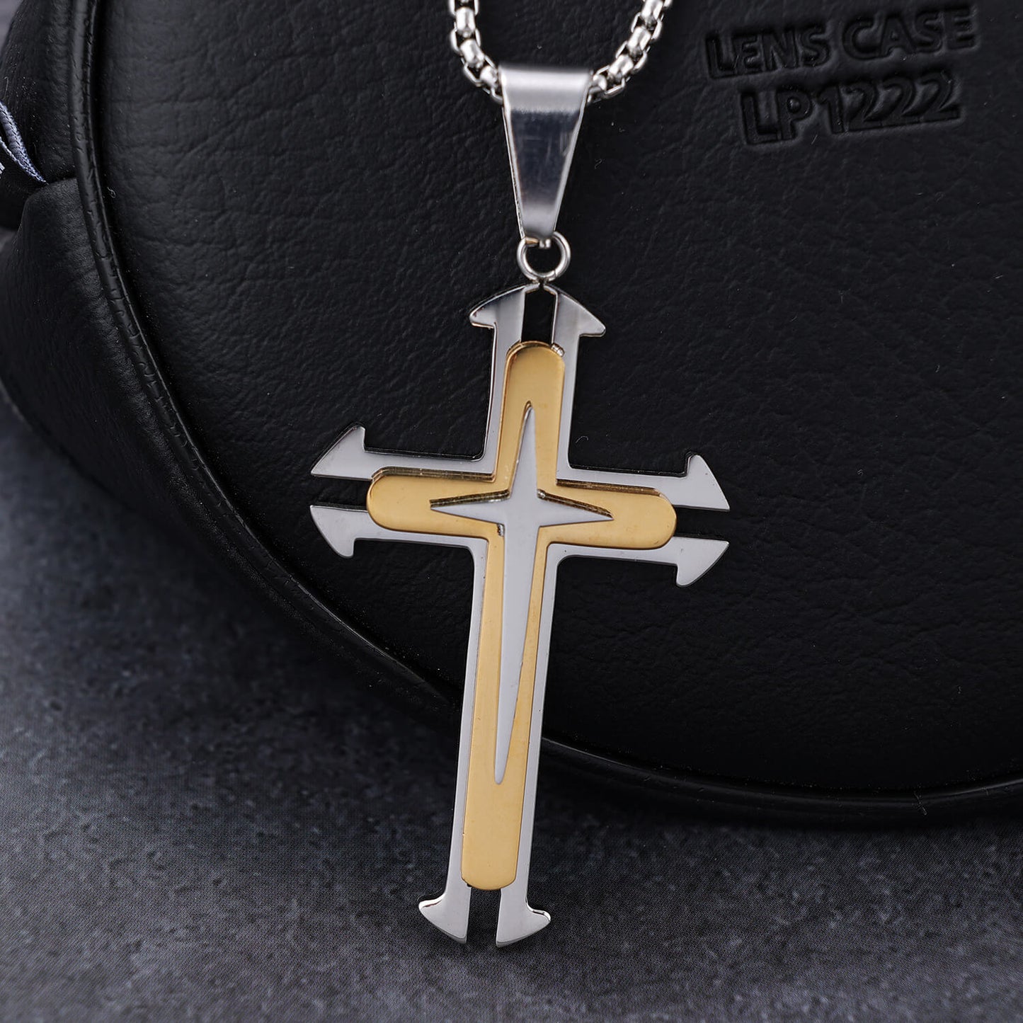 Stainless Steel Gold Double Cross Pendant