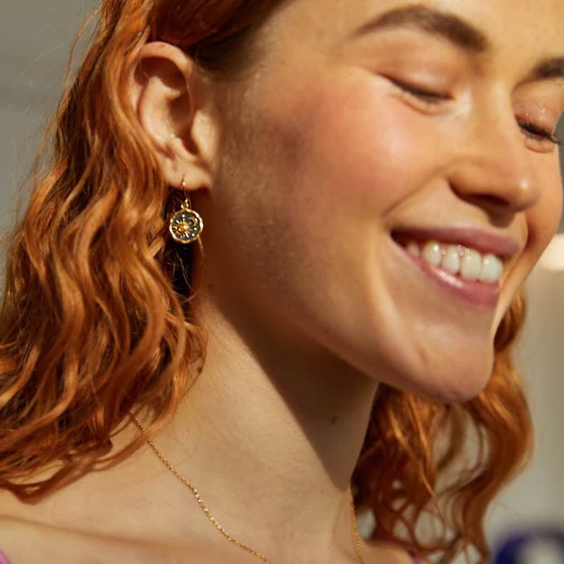 Bohemia Citrine Sun And Cresent Moon Earrings