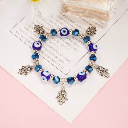 Blue Evil Eye & Hamsa Pendant Epoxy Zircon Bracelet