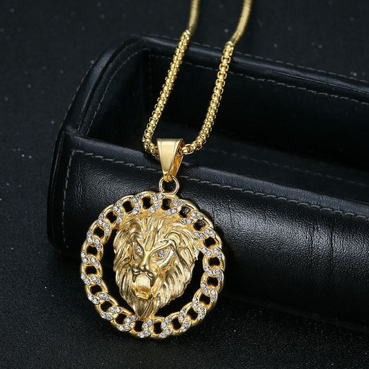 HIPHOP Gold-plated Zircon Lion Head Pendant