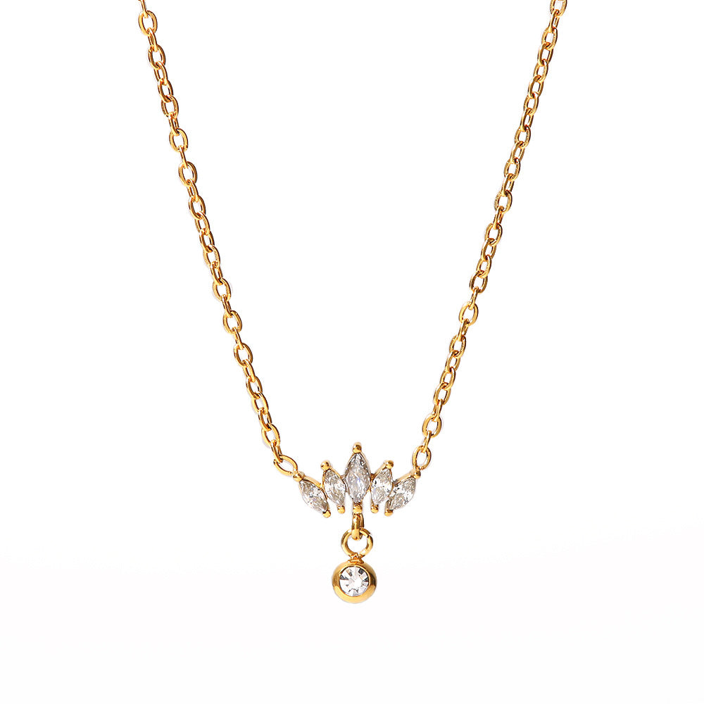 Stainless Steel Crown White Zircon Pendant Necklace