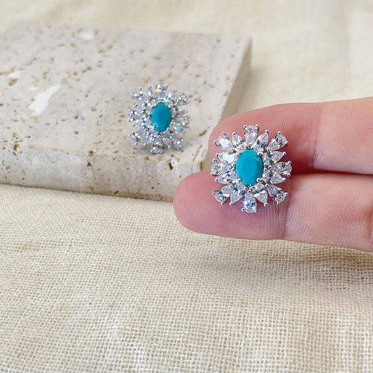 White Golden Snowflake Inlaid Turquoise Earrings