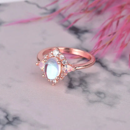 Opal Moonstone White Zircon Womens Ring