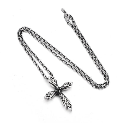 Sterling Silver Vintage Flower Cross Pendants Necklace