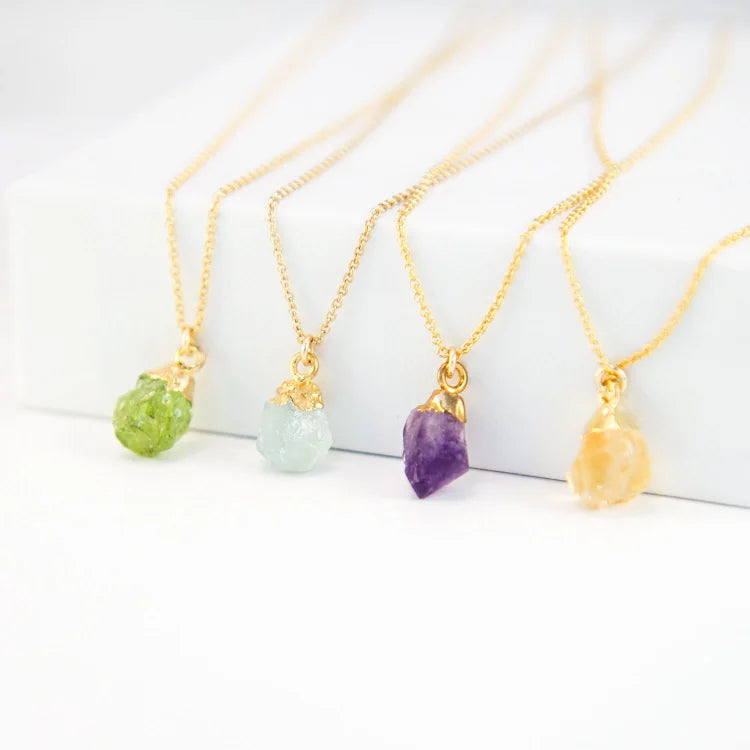 Zodiac Raw Crystal Set Pendants Necklace