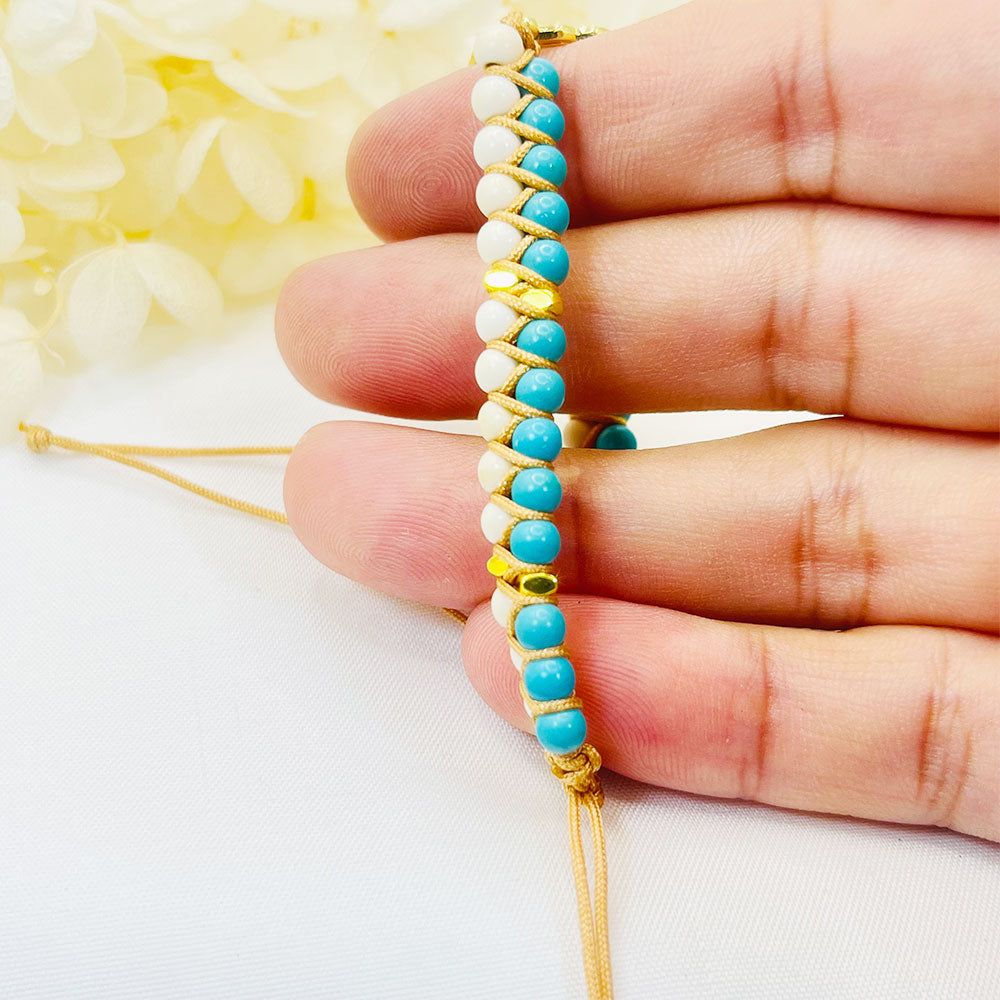 Turquoise White Double Braided Wrap Bracelet