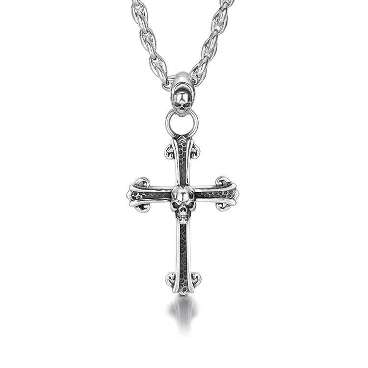 Cross Sterling Silver Skull Pendants Necklace