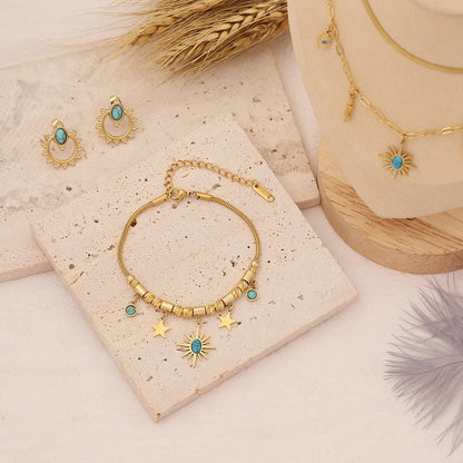 Turquoise Star Sun Pendant Necklace Bracelet Earrings