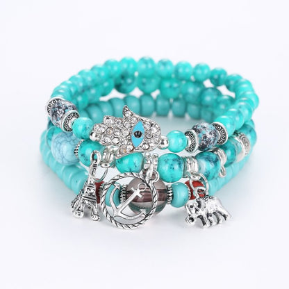 Elephant Tower Evil Eye Hamsa Bracelet Set