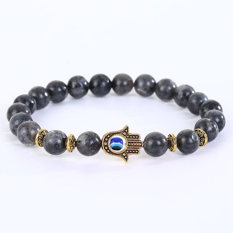 Crystal Stone Beaded Evil Eye Hamsa Bracelet