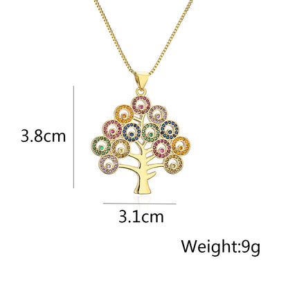 Hollow Life of Tree Full Stones Pendant Necklace