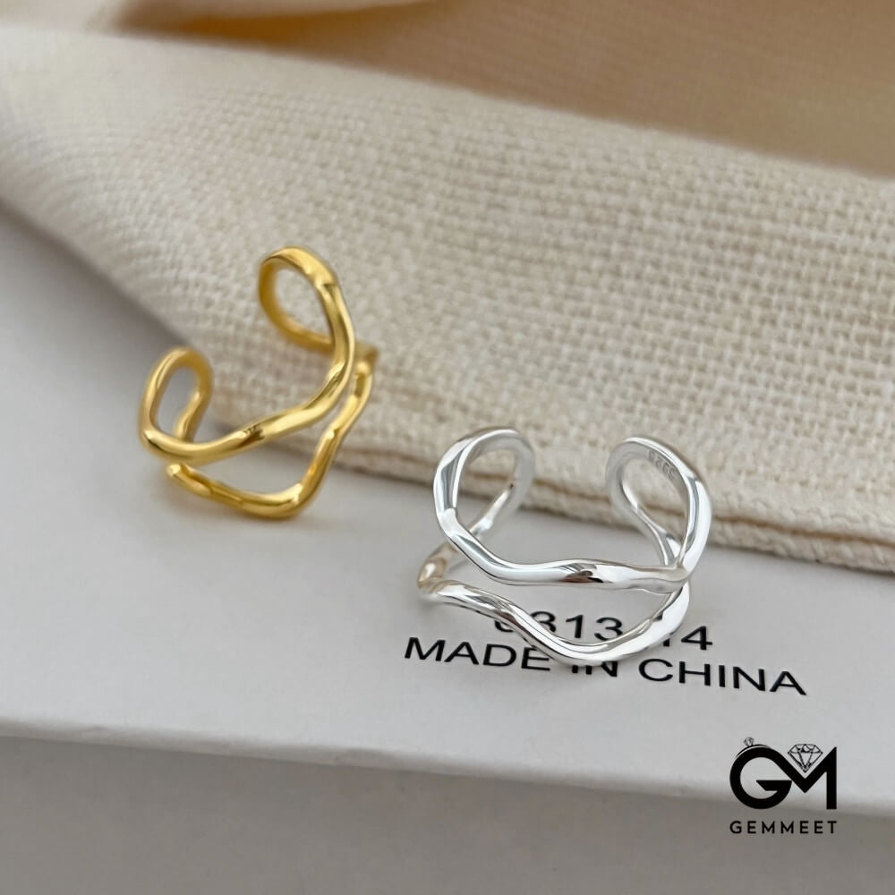 S925 Silver Double Wave Ring