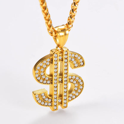 Men's Punk Hip Hop Dollar Sign Pendant Necklaces