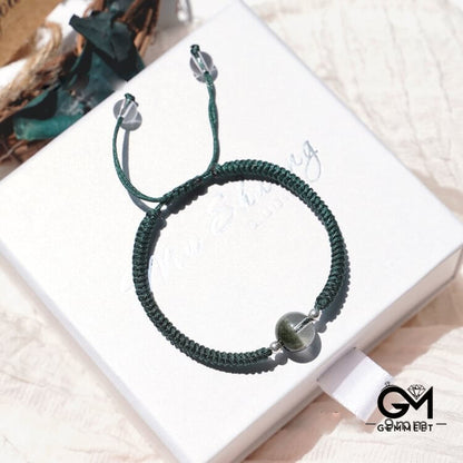 Green Phantom Quartz Beads Pendant Braided Bracelet