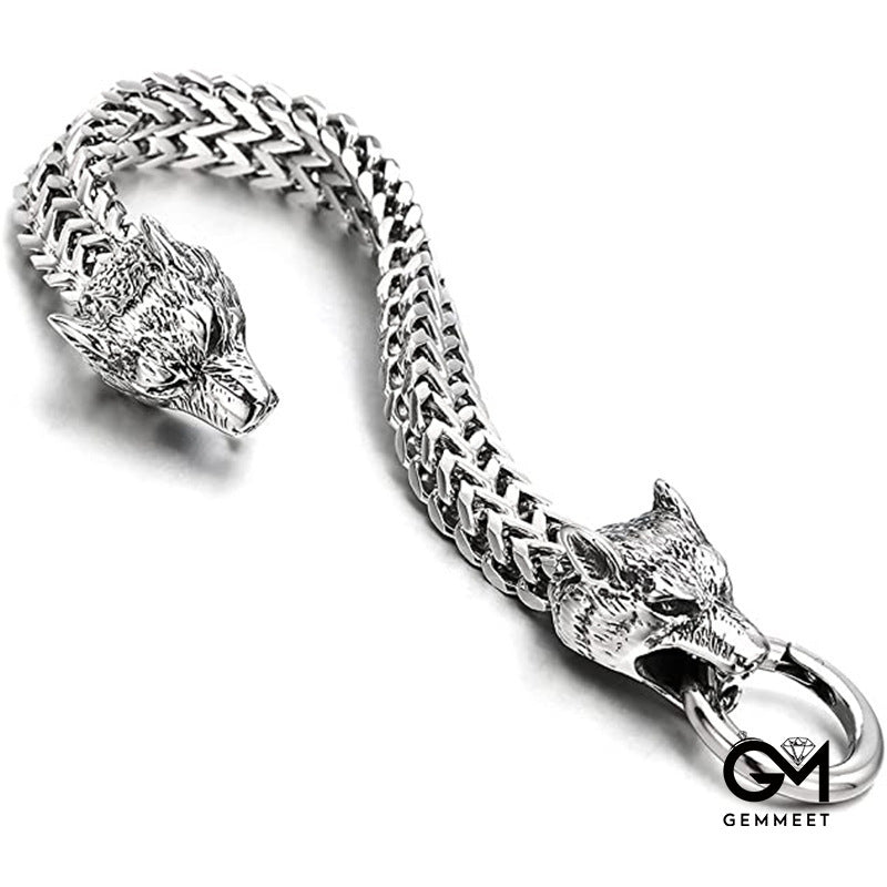 Vintage Viking Wolf Franco Link  Bracelet