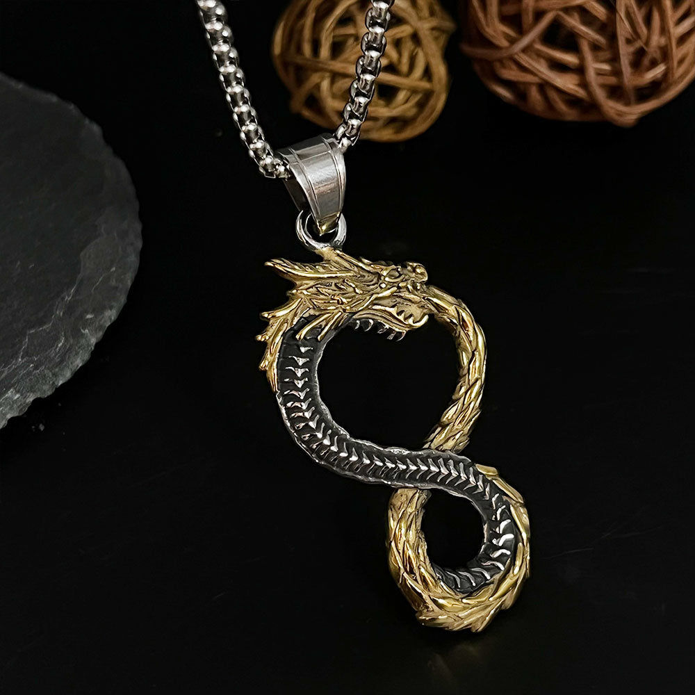 Viking Non-Fading Ring Stainless Steel Dragon Pendant Necklace